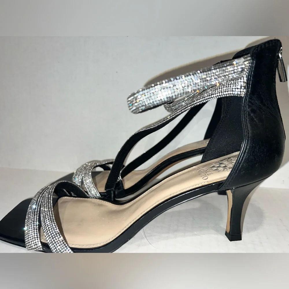 Vince Camuto Arklin Black and Silver Strappy Heels - Picture 11 of 16